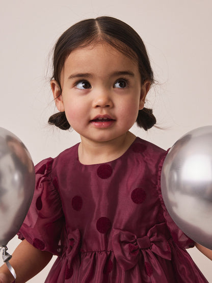 Burgundy Red Puff Sleeve Bow Detail Occasion Dress (3mths-8yrs) - image 3
