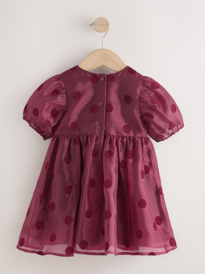 Burgundy Red Puff Sleeve Bow Detail Occasion Dress (3mths-8yrs) - image 4