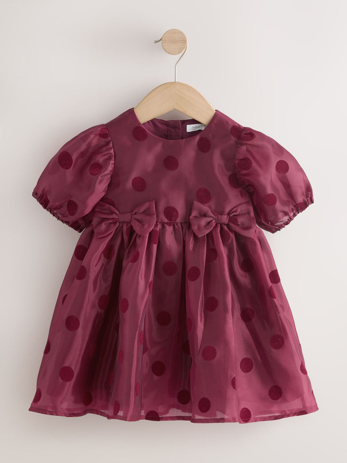 Burgundy Red Puff Sleeve Bow Detail Occasion Dress (3mths-8yrs) - image 5