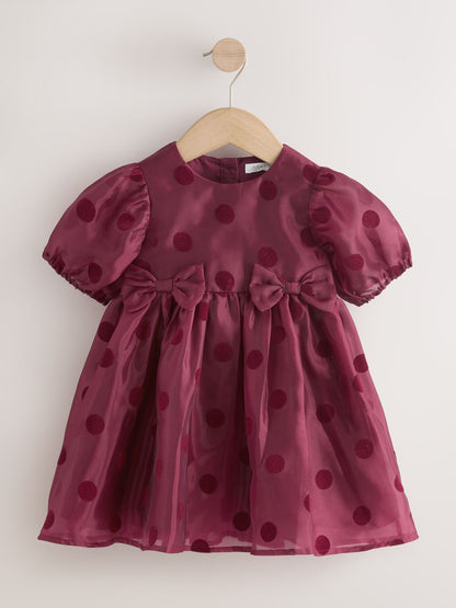 Burgundy Red Puff Sleeve Bow Detail Occasion Dress (3mths-8yrs) - image 5
