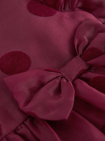 Burgundy Red Puff Sleeve Bow Detail Occasion Dress (3mths-8yrs) - image 6