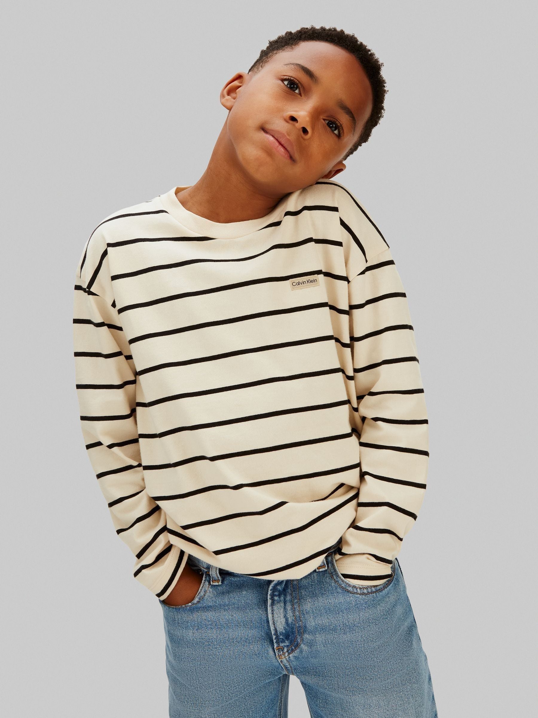 Calvin Klein Jeans Cream Relaxed Striped T-Shirt image 1