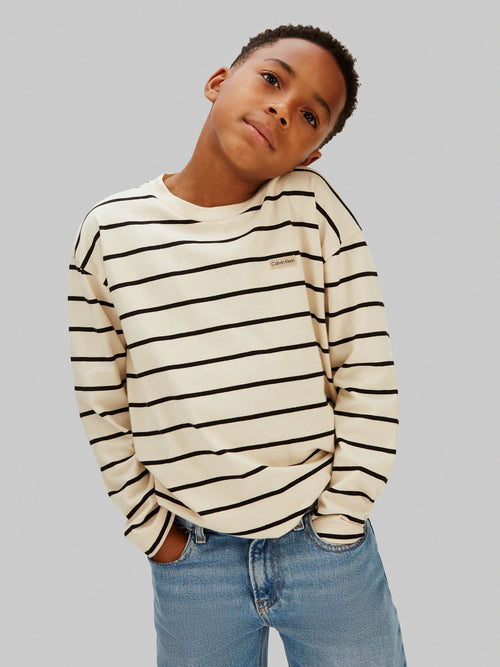 Calvin Klein Jeans Cream Relaxed Striped T-Shirt image 1