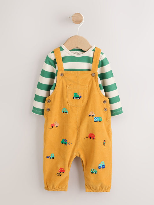 Yellow Transport Cord Dungarees and Bodysuit Baby Set (0mths-3yrs) image 1