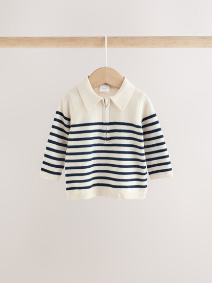 Blue/Cream Stripe Baby Collared Knitted Top and Trousers Set (0mths-2yrs) - image 2