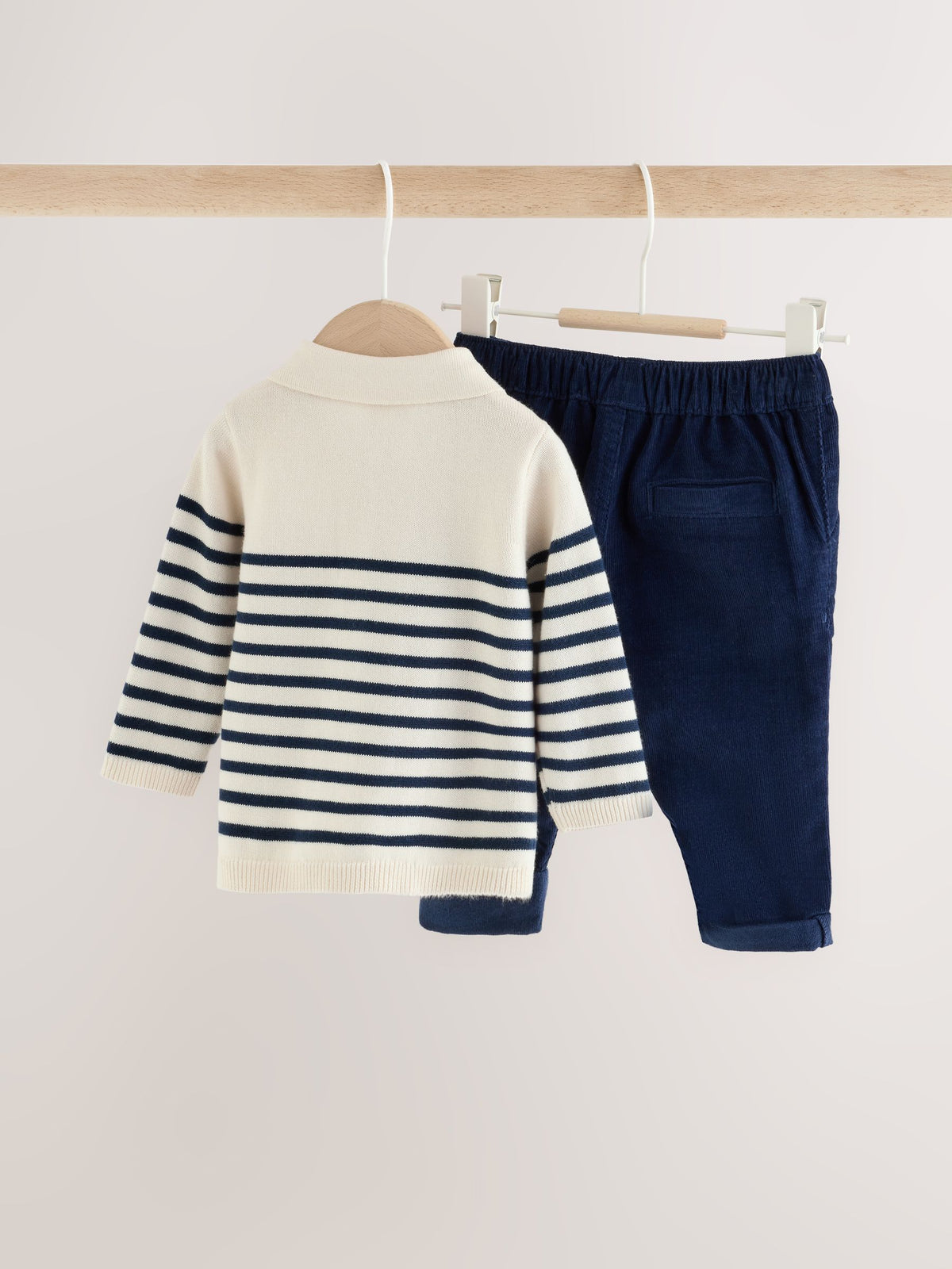 Blue/Cream Stripe Baby Collared Knitted Top and Trousers Set (0mths-2yrs) - image 4