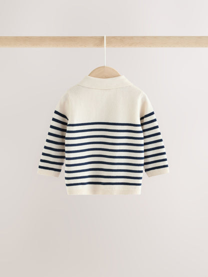 Blue/Cream Stripe Baby Collared Knitted Top and Trousers Set (0mths-2yrs) - image 5