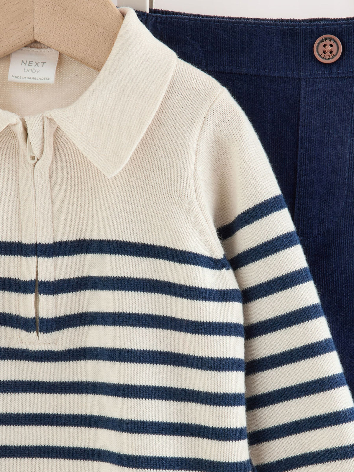 Blue/Cream Stripe Baby Collared Knitted Top and Trousers Set (0mths-2yrs) - image 7