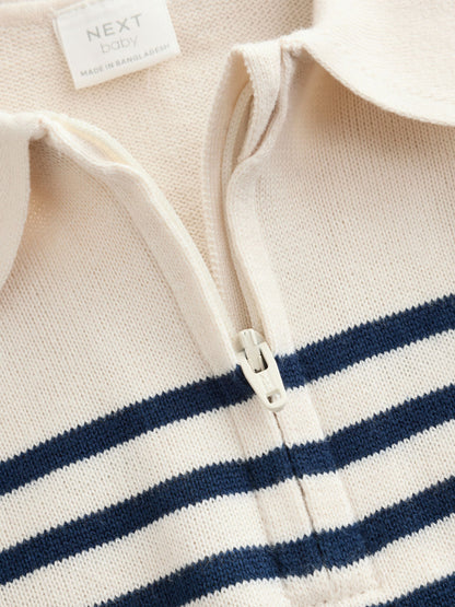 Blue/Cream Stripe Baby Collared Knitted Top and Trousers Set (0mths-2yrs) - image 9