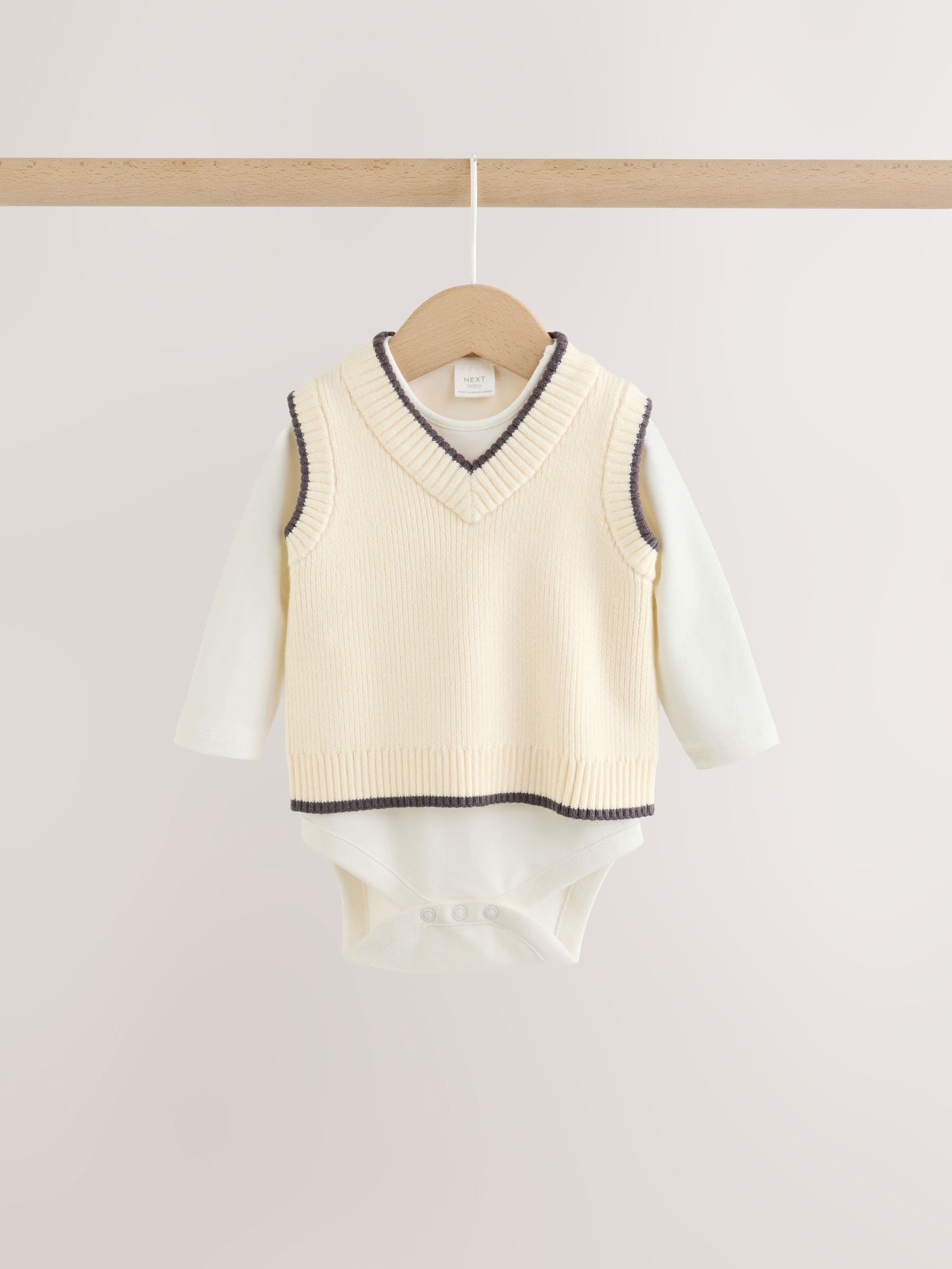 Charcoal Grey/Cream Baby Knit Vest, Bodysuit and Trousers Set (0mths-3yrs) image 3