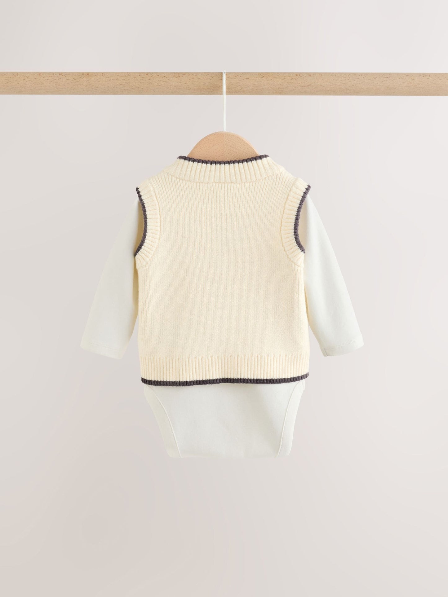 Charcoal Grey/Cream Baby Knit Vest, Bodysuit and Trousers Set (0mths-3yrs) image 4