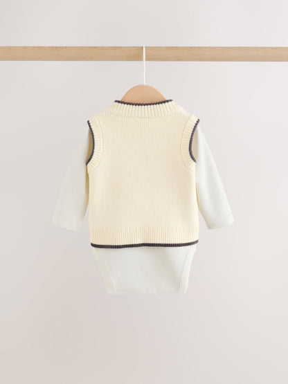 Charcoal Grey/Cream Baby Knit Vest, Bodysuit and Trousers Set (0mths-3yrs) image 4