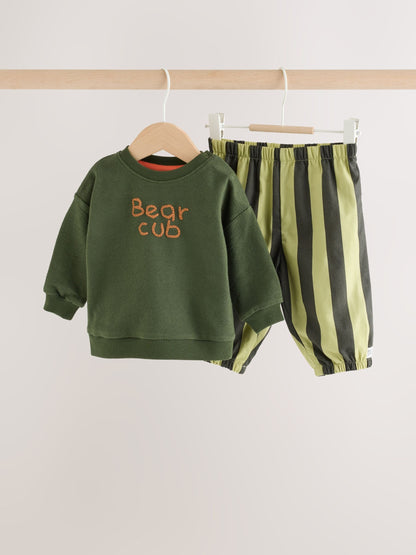 Dsiney Kidz - Green Stripe Sweat Top and Trousers Baby Set (0mths-2yrs) image 1