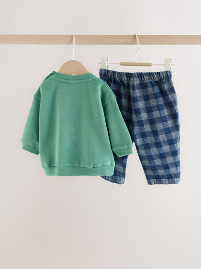 Dsiney Kidz - Green Slogan Sweat Top and Trousers Baby Set (0mths-2yrs) image 2