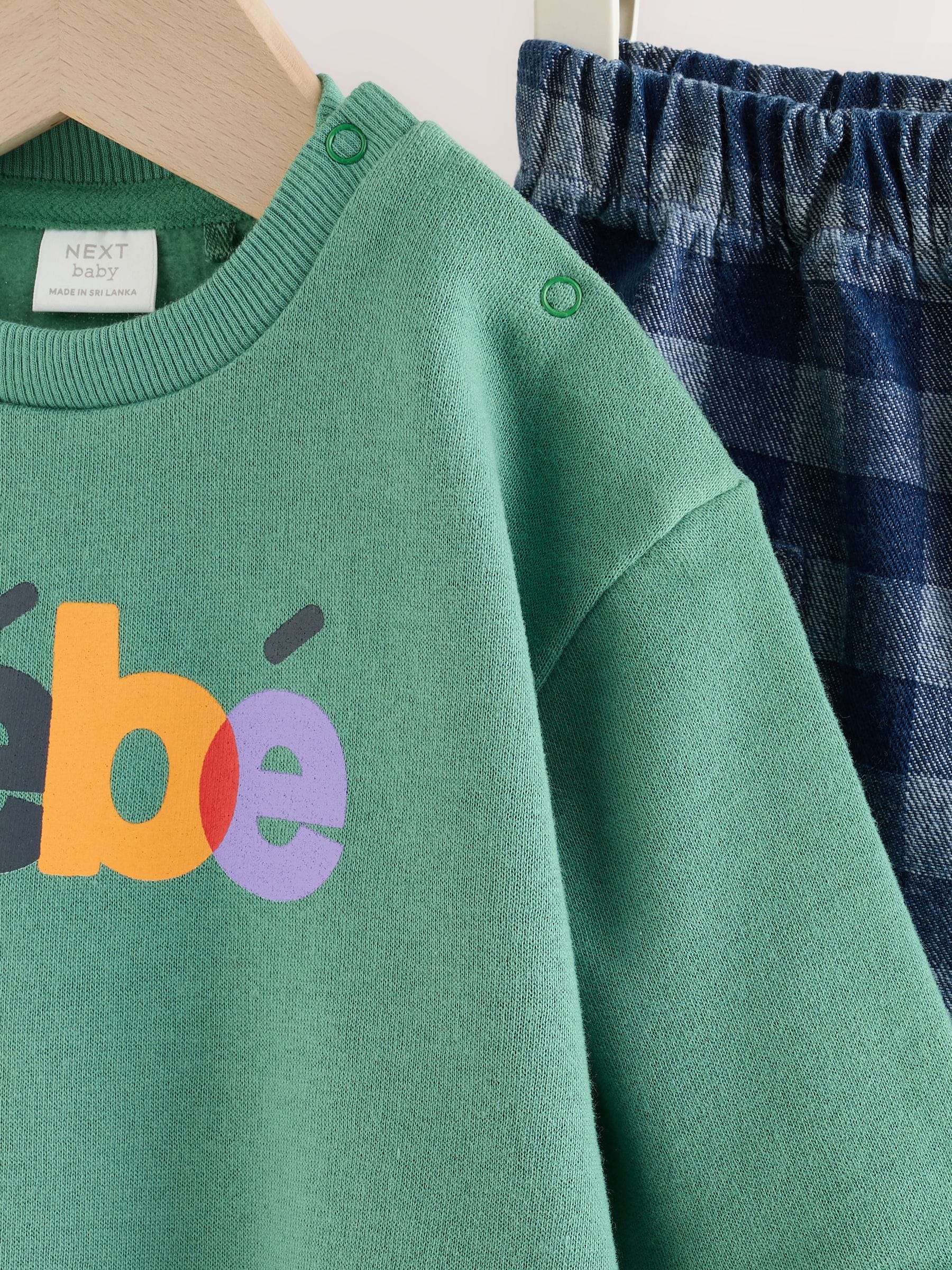 Dsiney Kidz - Green Slogan Sweat Top and Trousers Baby Set (0mths-2yrs) image 7