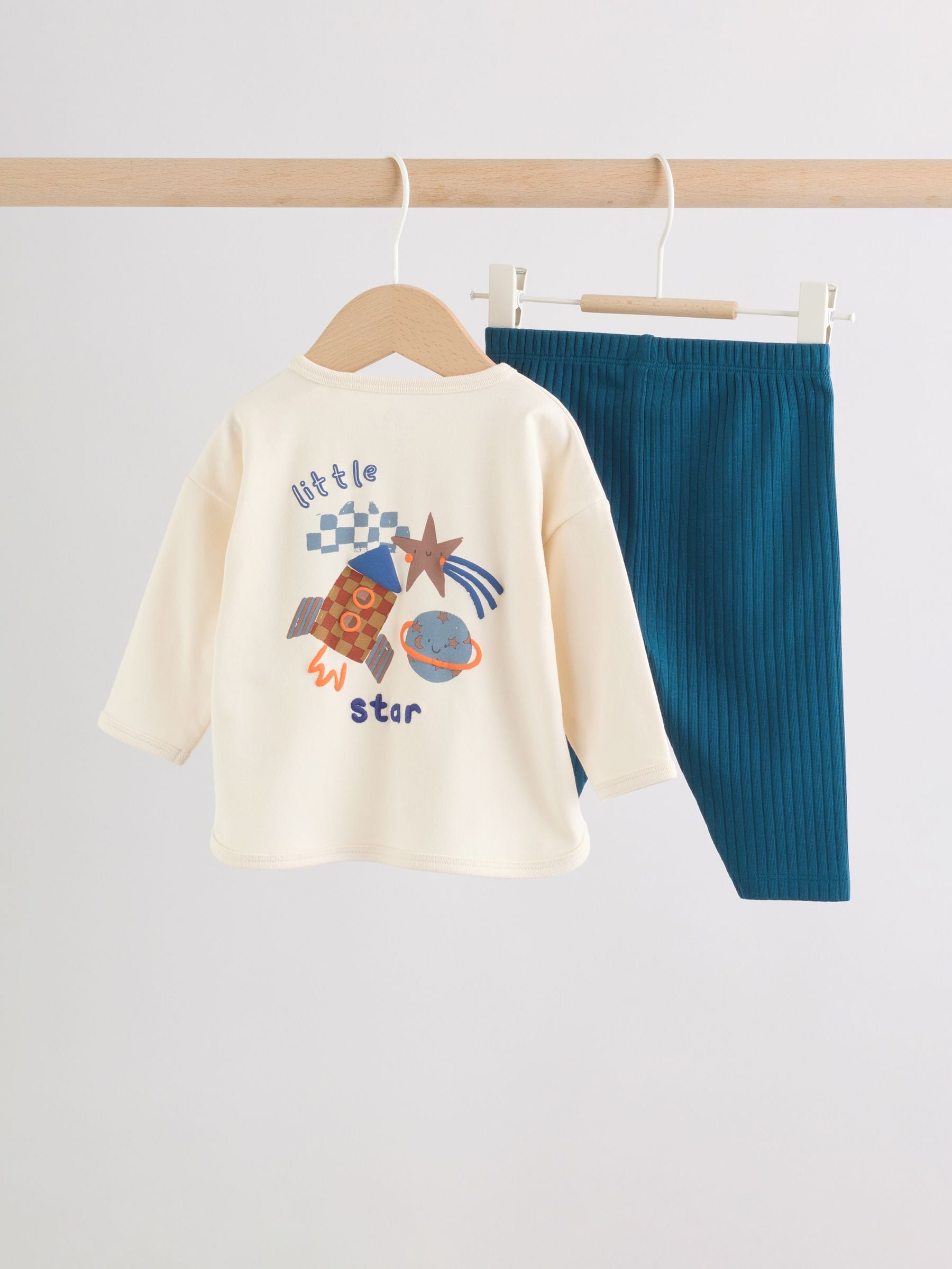 Neutral/Blue Space Top and Leggings Baby Set (0mths-2yrs) image 6