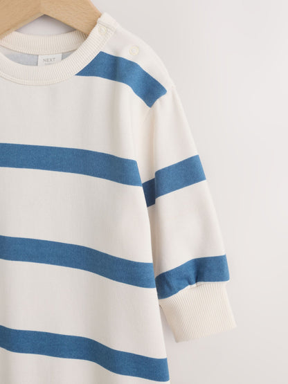Blue/Ecru Stripe Sweat Baby Romper (0mths-3yrs) image 3