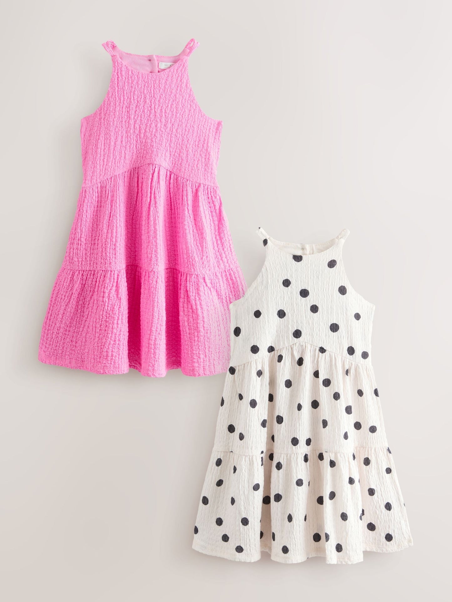 Pink/Cream Strappy Crinkle Summer Dress 2 Pack (3-16yrs) image 1