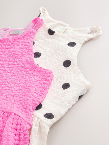 Pink/Cream Strappy Crinkle Summer Dress 2 Pack (3-16yrs) image 5