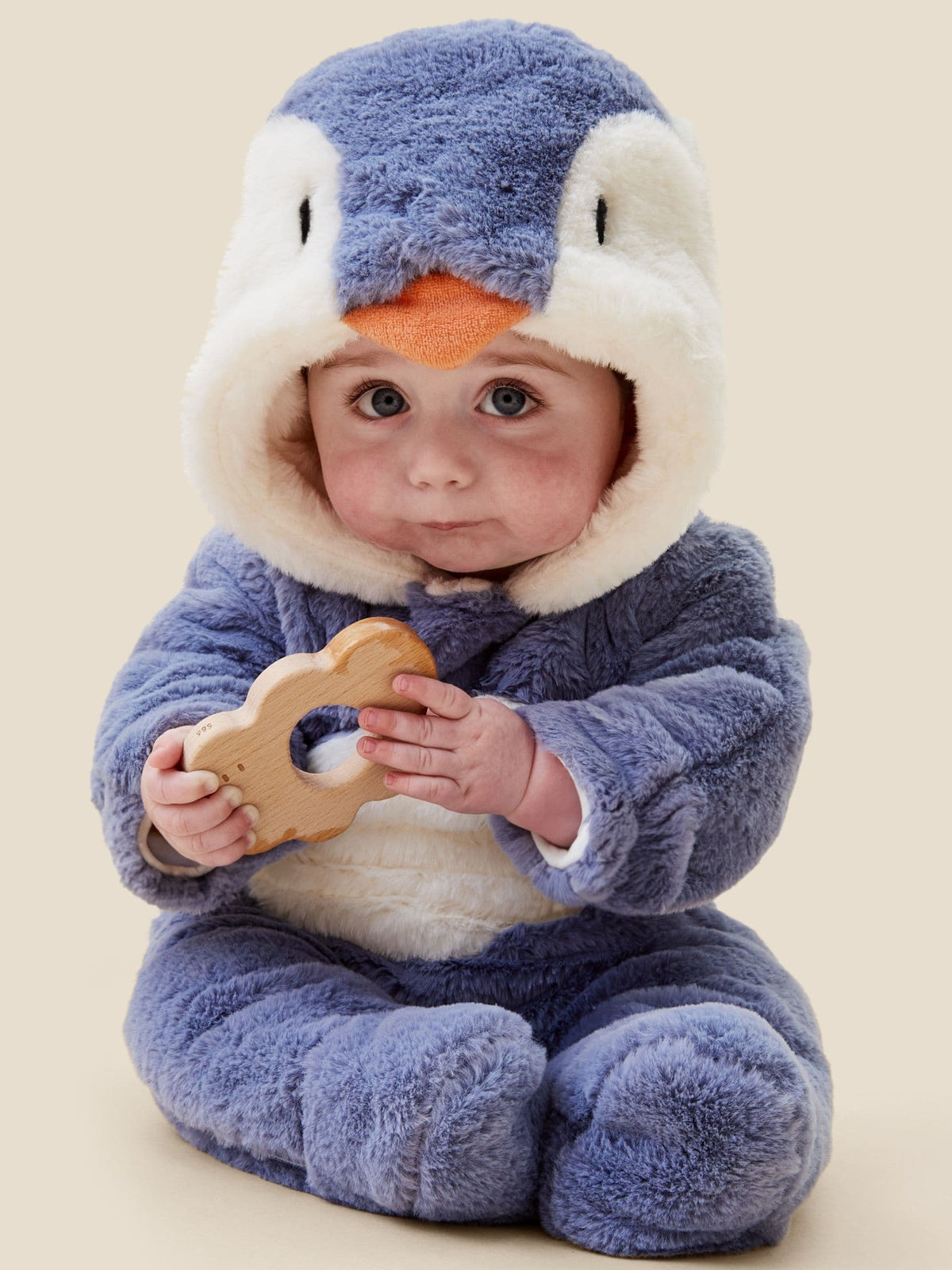 MORI Blue Penguin Faux Fur Supersoft Zip Up Pramsuit - image 1