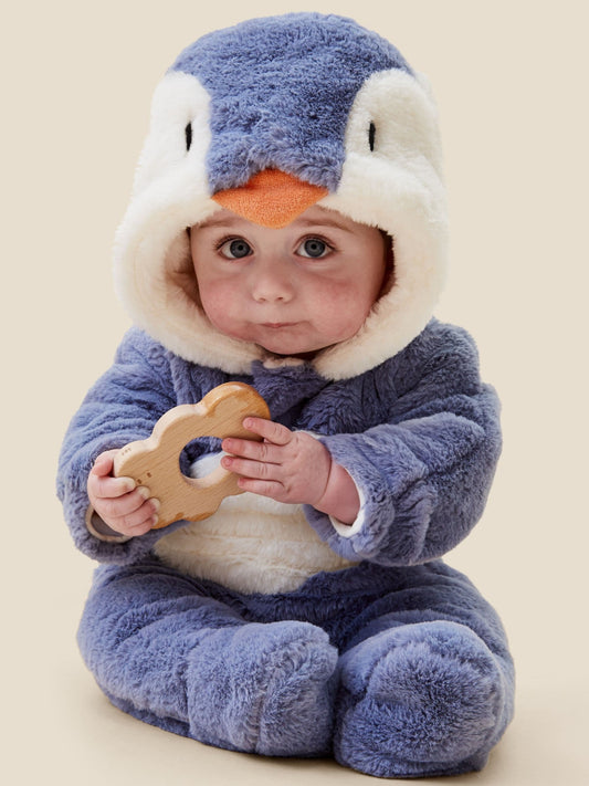 MORI Blue Penguin Faux Fur Supersoft Zip Up Pramsuit - image 1