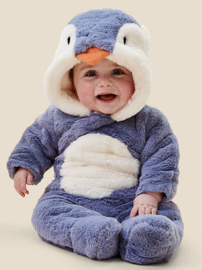 MORI Blue Penguin Faux Fur Supersoft Zip Up Pramsuit - image 3