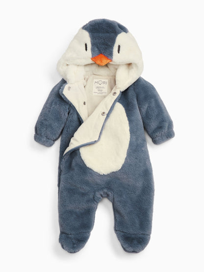 MORI Blue Penguin Faux Fur Supersoft Zip Up Pramsuit - image 5