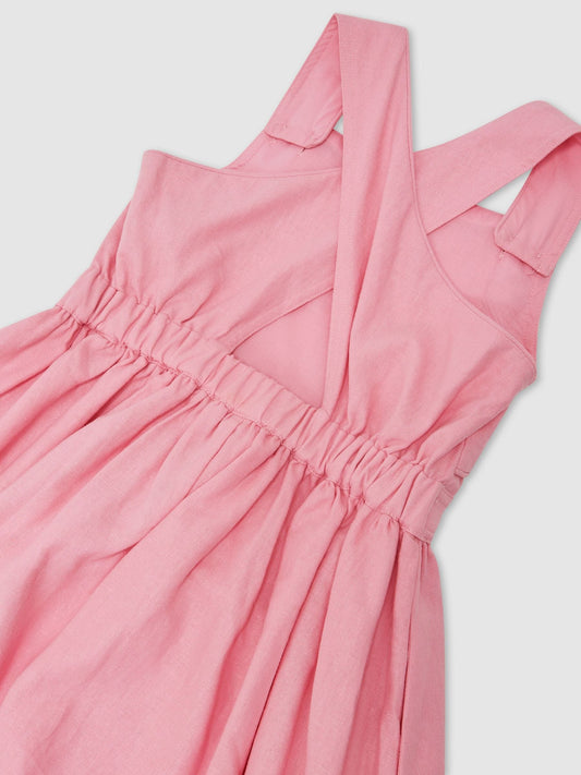 Reiss Pink Matilda Linen-Blend Cross-Back Midi Dress image 1
