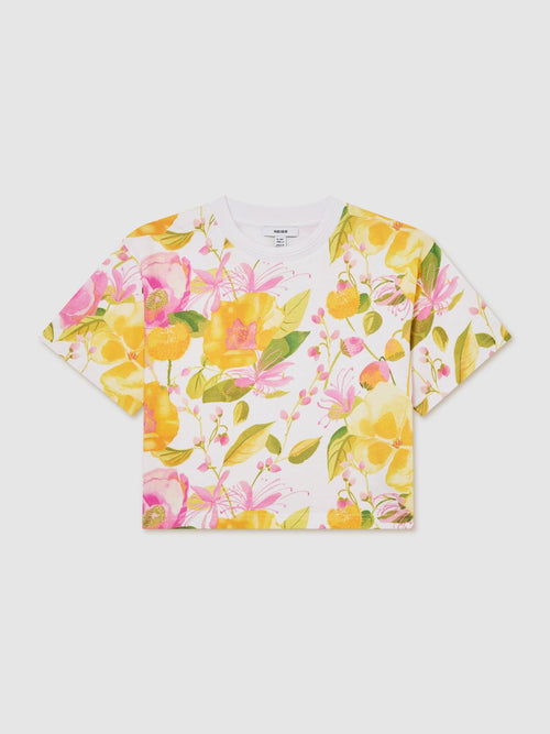 Reiss Ivory Print Bonnie 3-9 yrs Cotton Floral-Print Relaxed T-Shirt image 1