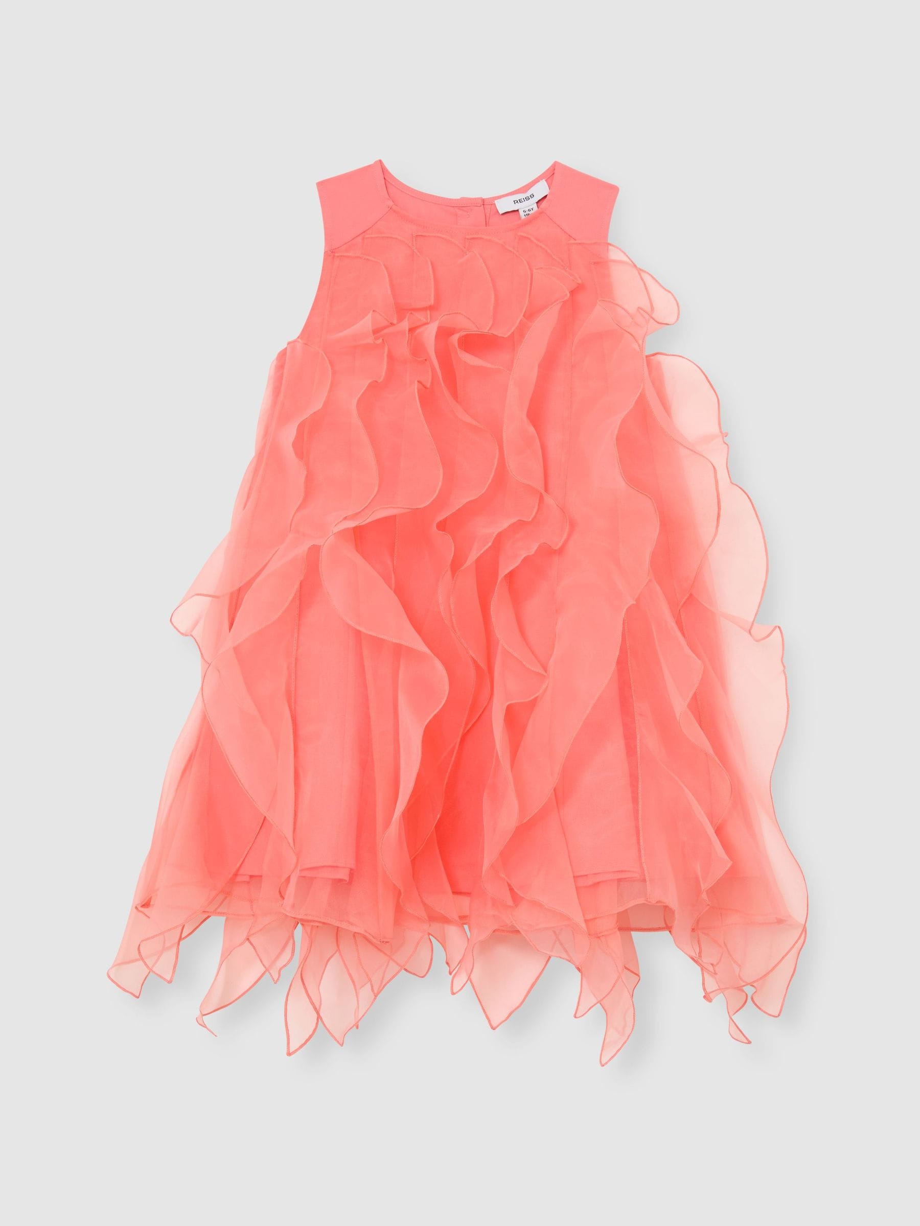 Reiss Coral Pink Ellenora 9-13 yrs Ruffle-Detail Organza Dress image 2