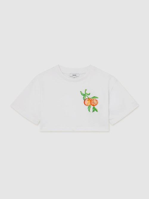 Reiss White Bertie 3-9 yrs Cotton Embroidered Cropped T-Shirt image 1