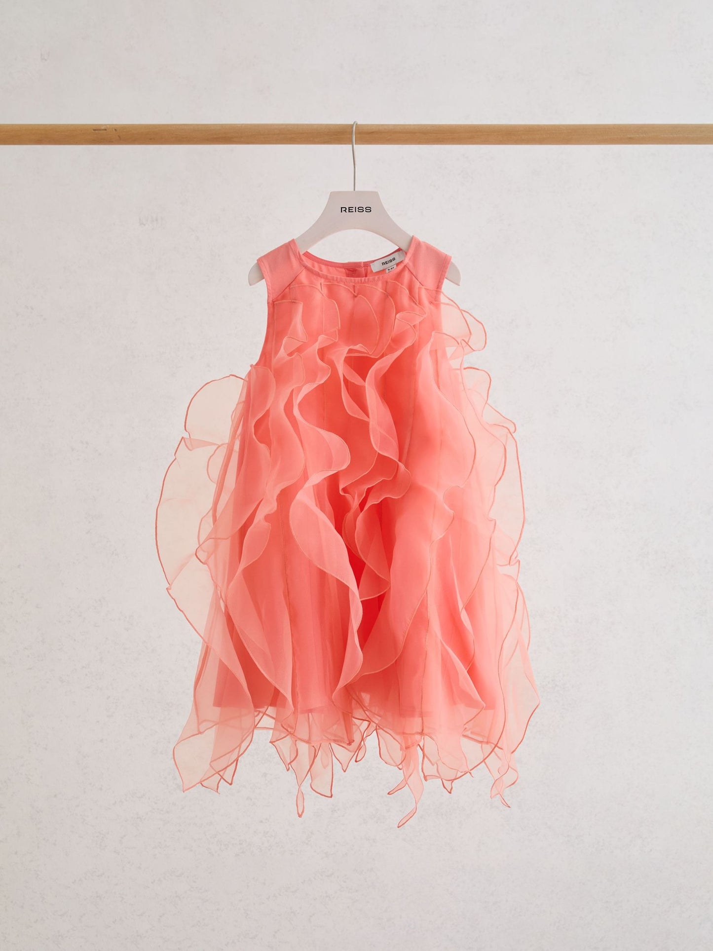Reiss Coral Pink Ellenora 3-9 yrs Ruffle-Detail Organza Dress image 2