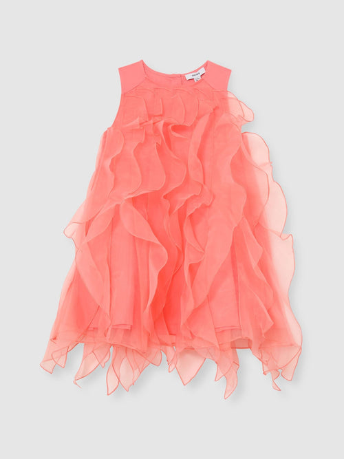 Reiss Coral Pink Ellenora 3-9 yrs Ruffle-Detail Organza Dress image 1
