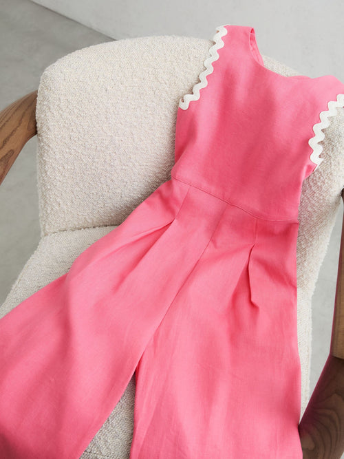 Reiss Pink Cerese 9-13 yrs Linen-Blend Wave-Trim Cross-Back Jumpsuit image 1