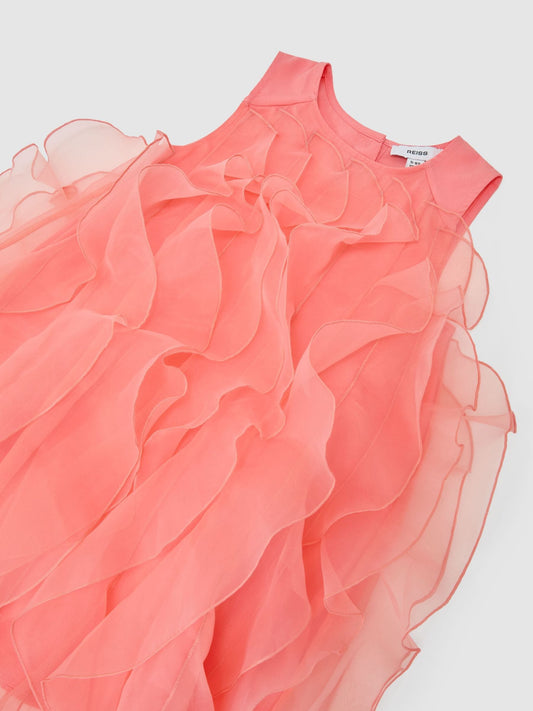 Reiss Coral Pink Ellenora 13-14 yrs Ruffle-Detail Organza Dress image 1