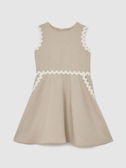 Reiss Neutral Blake 9-13 yrs Linen-Blend Ric-Rac Trim Dress image 2