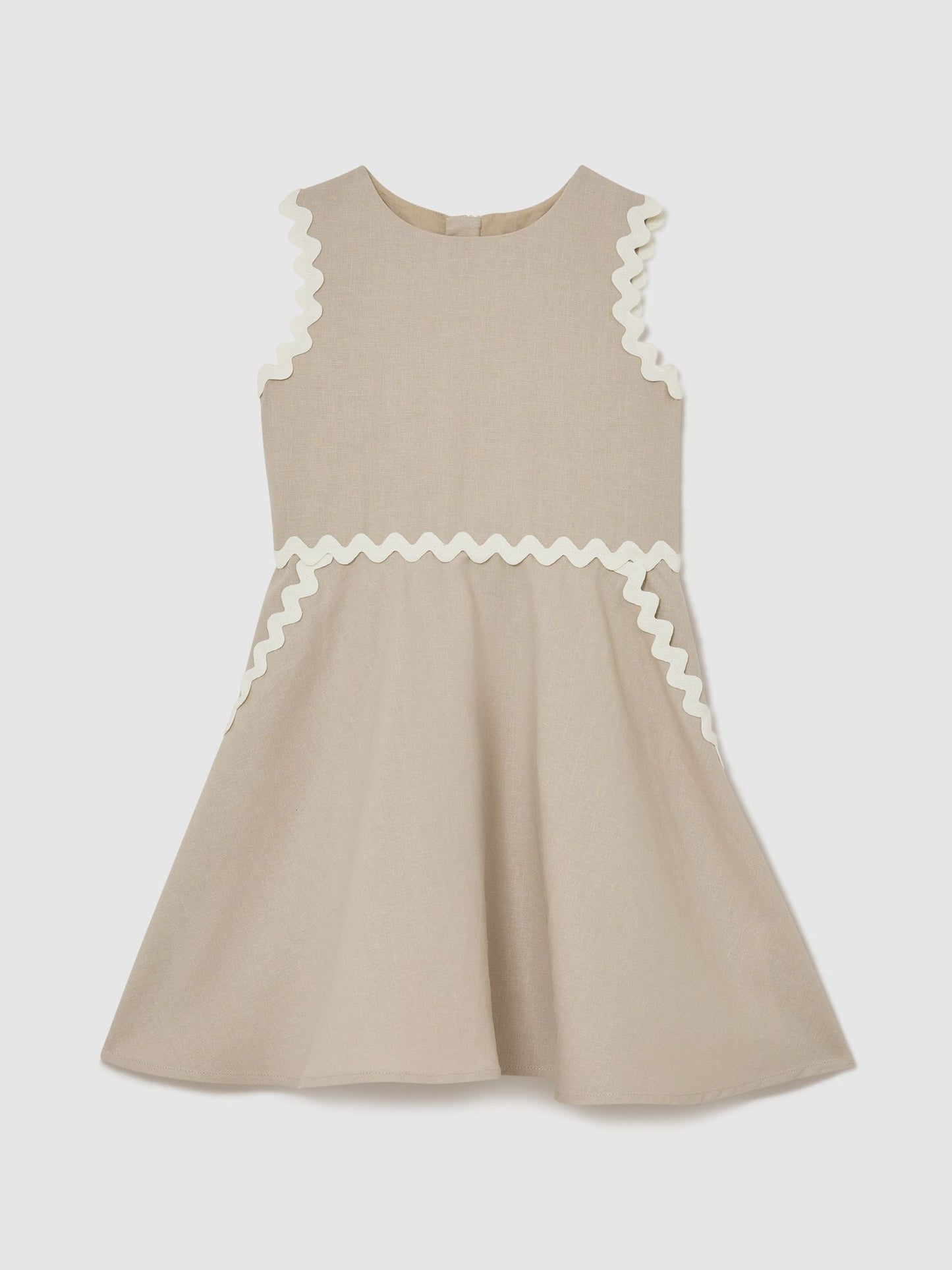 Reiss Neutral Blake 9-13 yrs Linen-Blend Ric-Rac Trim Dress image 2