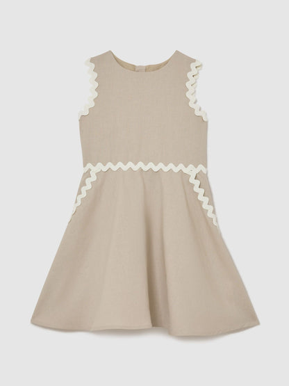 Reiss Neutral Blake 9-13 yrs Linen-Blend Ric-Rac Trim Dress image 2