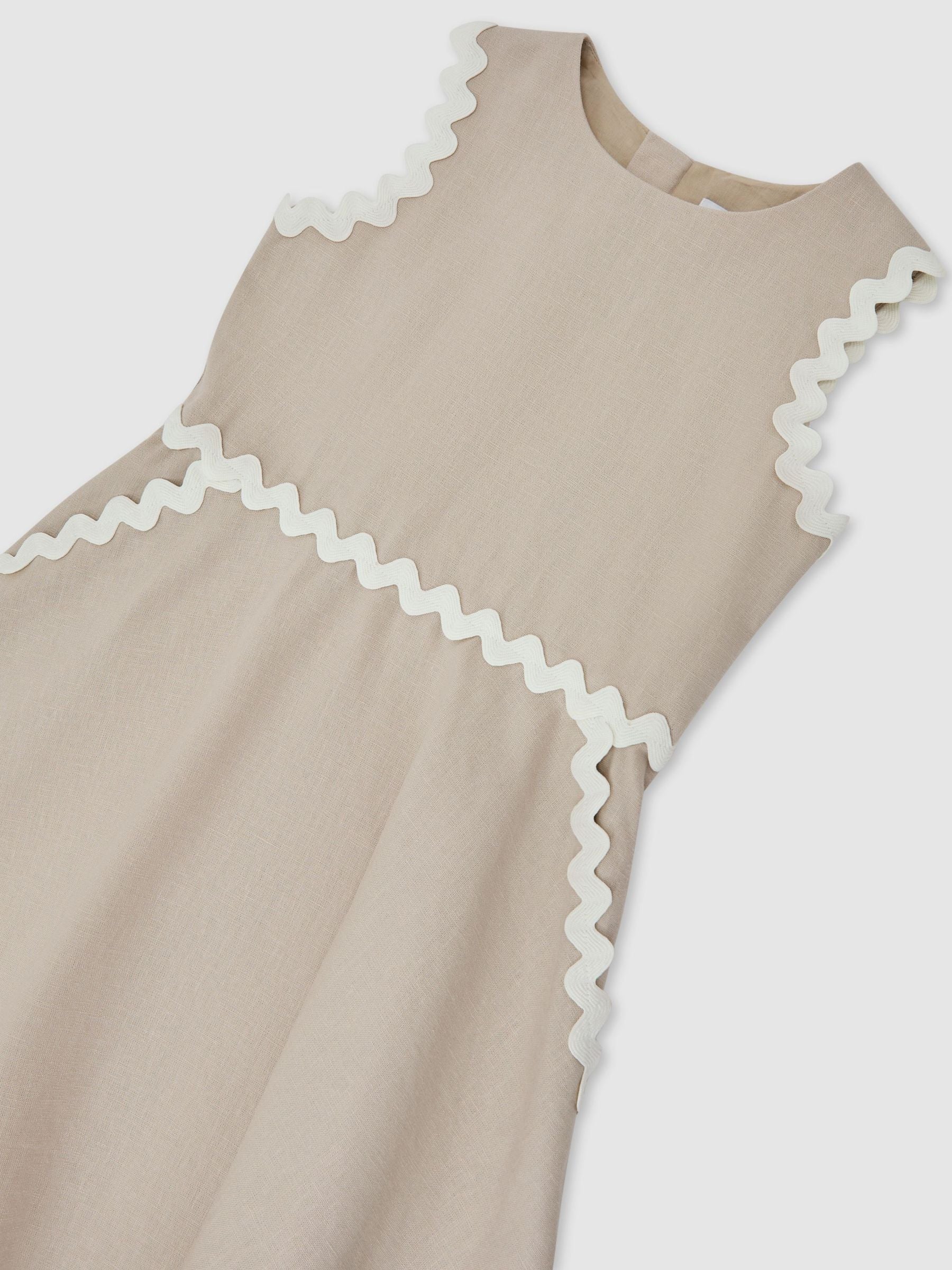 Reiss Neutral Blake 9-13 yrs Linen-Blend Ric-Rac Trim Dress image 3