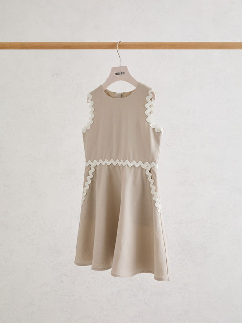 Reiss Neutral Blake 9-13 yrs Linen-Blend Ric-Rac Trim Dress image 1