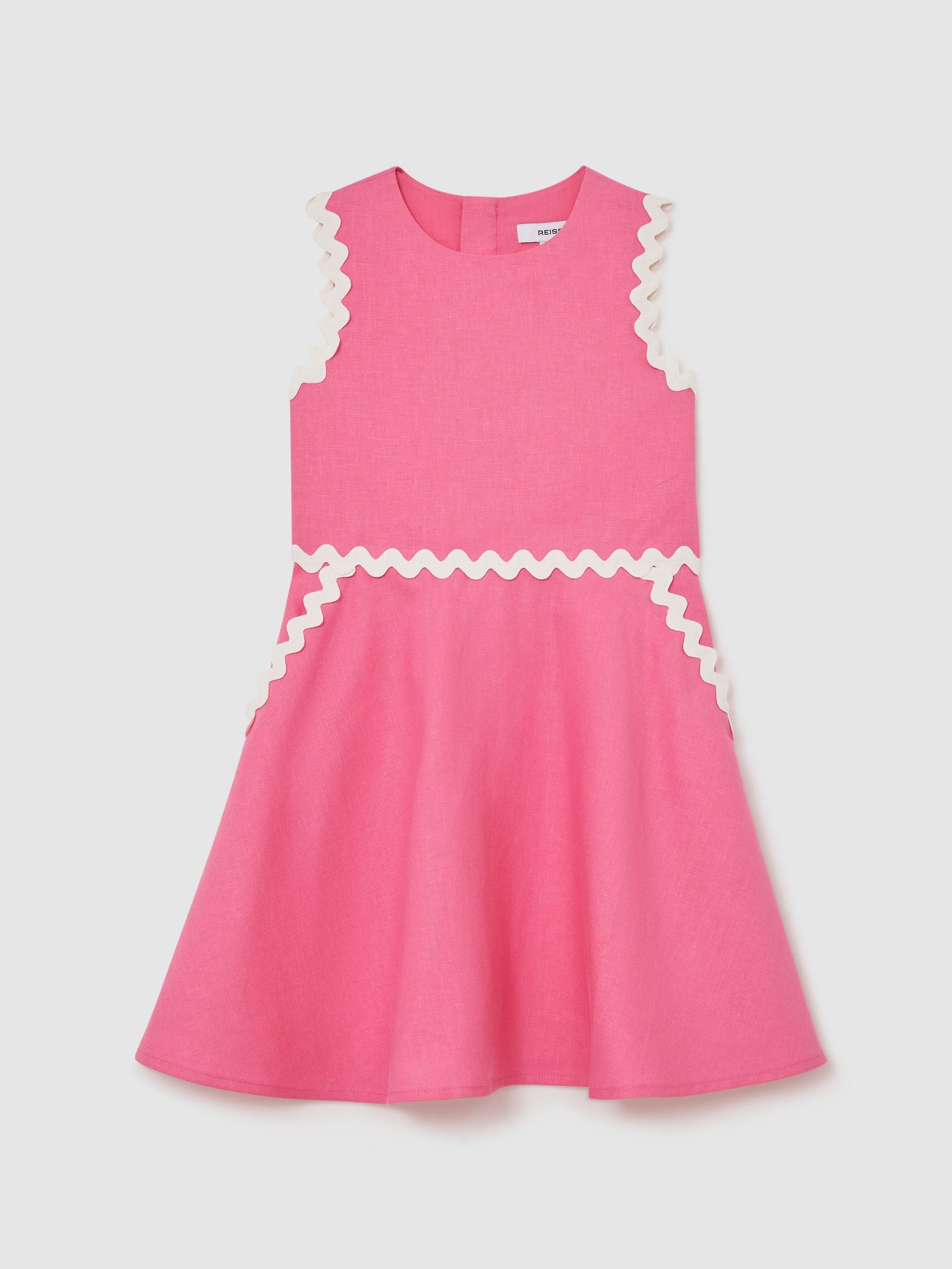 Reiss Pink Blake 3-9 yrs Linen-Blend Ric-Rac Trim Dress image 1