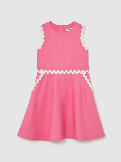 Reiss Pink Blake 3-9 yrs Linen-Blend Ric-Rac Trim Dress image 1
