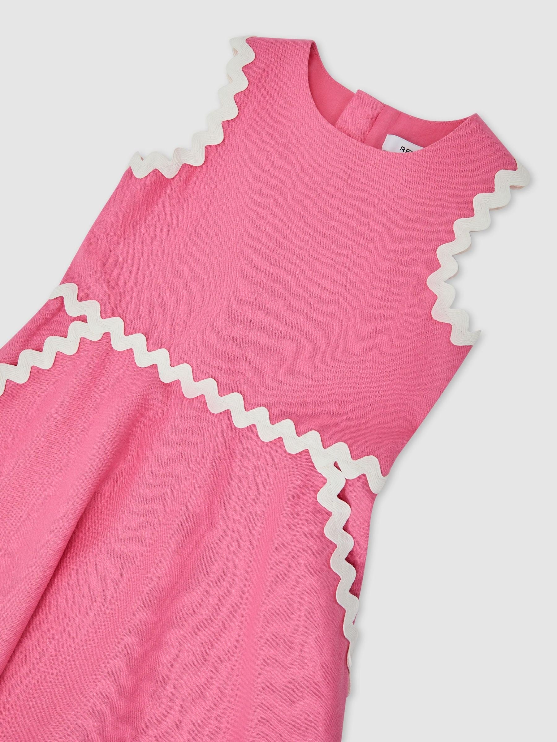 Reiss Pink Blake 3-9 yrs Linen-Blend Ric-Rac Trim Dress image 3