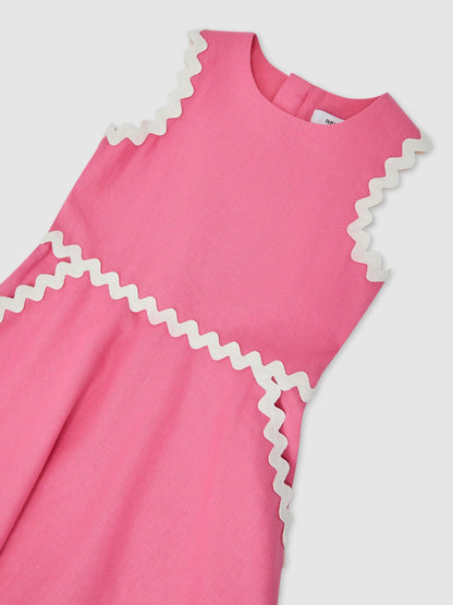 Reiss Pink Blake 3-9 yrs Linen-Blend Ric-Rac Trim Dress image 3