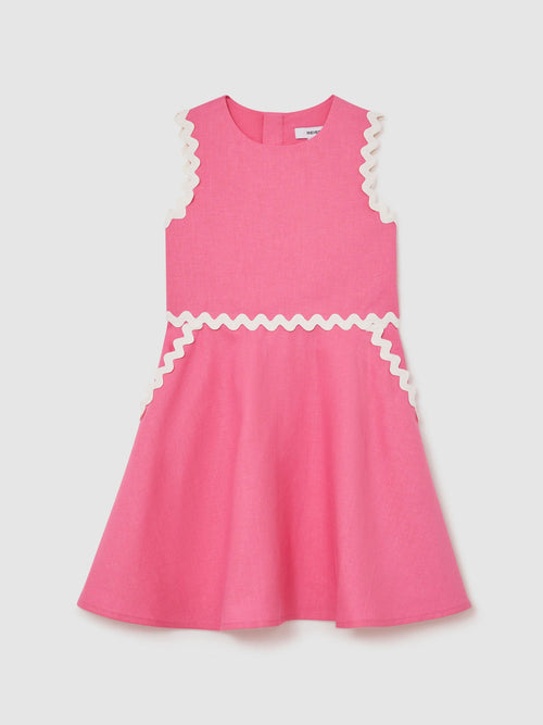 Reiss Pink Blake 3-9 yrs Linen-Blend Ric-Rac Trim Dress image 1
