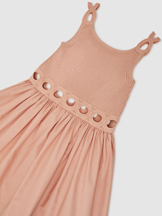 Reiss Apricot Rita 13-14 yrs Rib-Knit Mix Cut-Out Flared Dress image 1