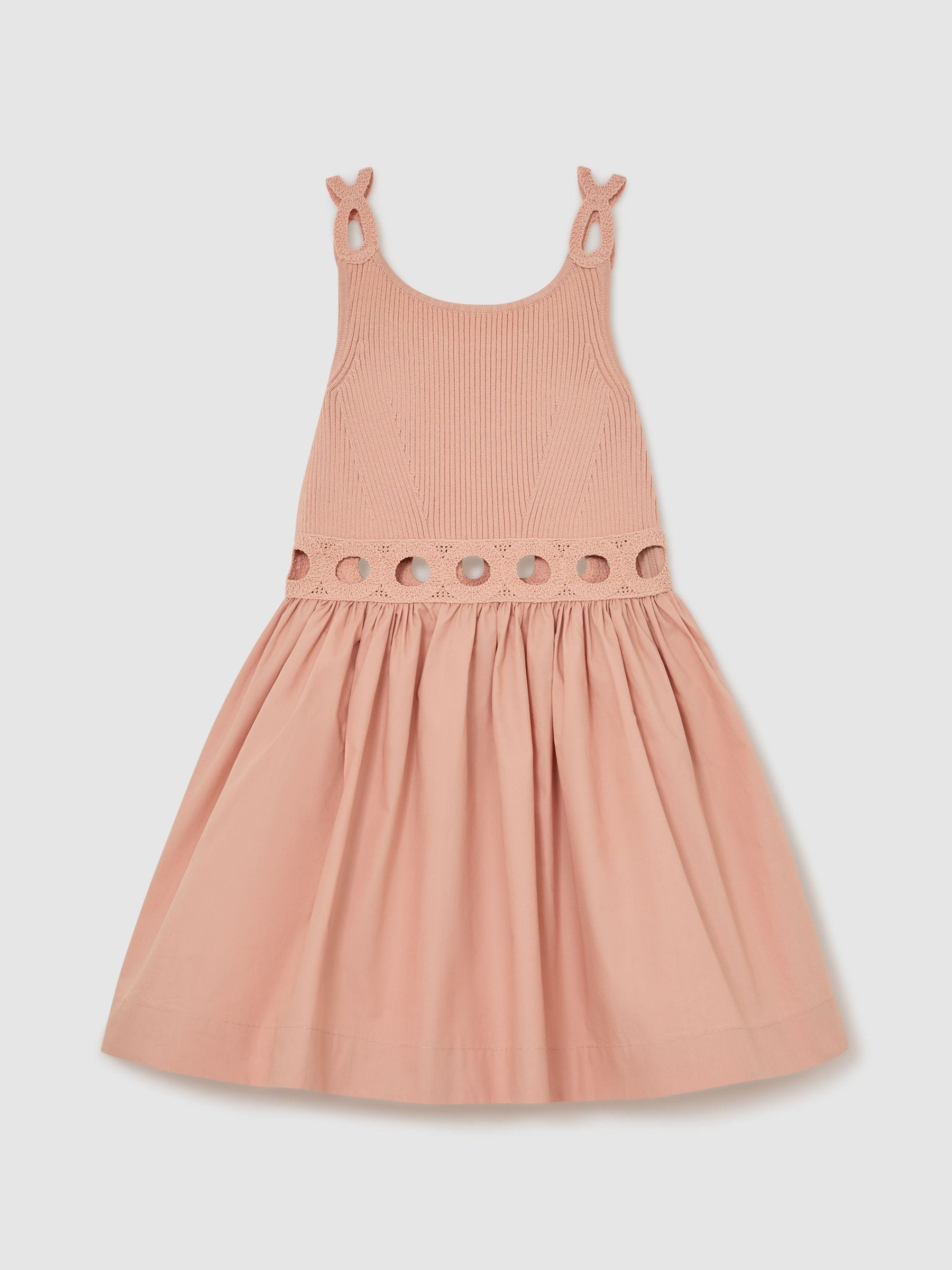 Reiss Apricot Rita 9-13 yrs Rib-Knit Mix Cut-Out Flared Dress image 2