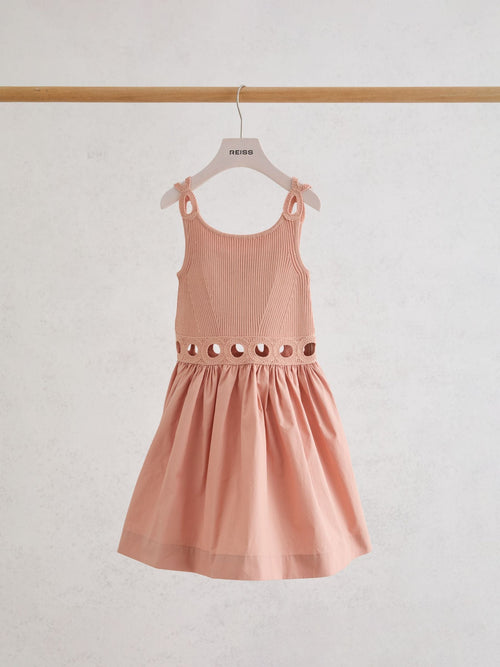 Reiss Apricot Rita 9-13 yrs Rib-Knit Mix Cut-Out Flared Dress image 1
