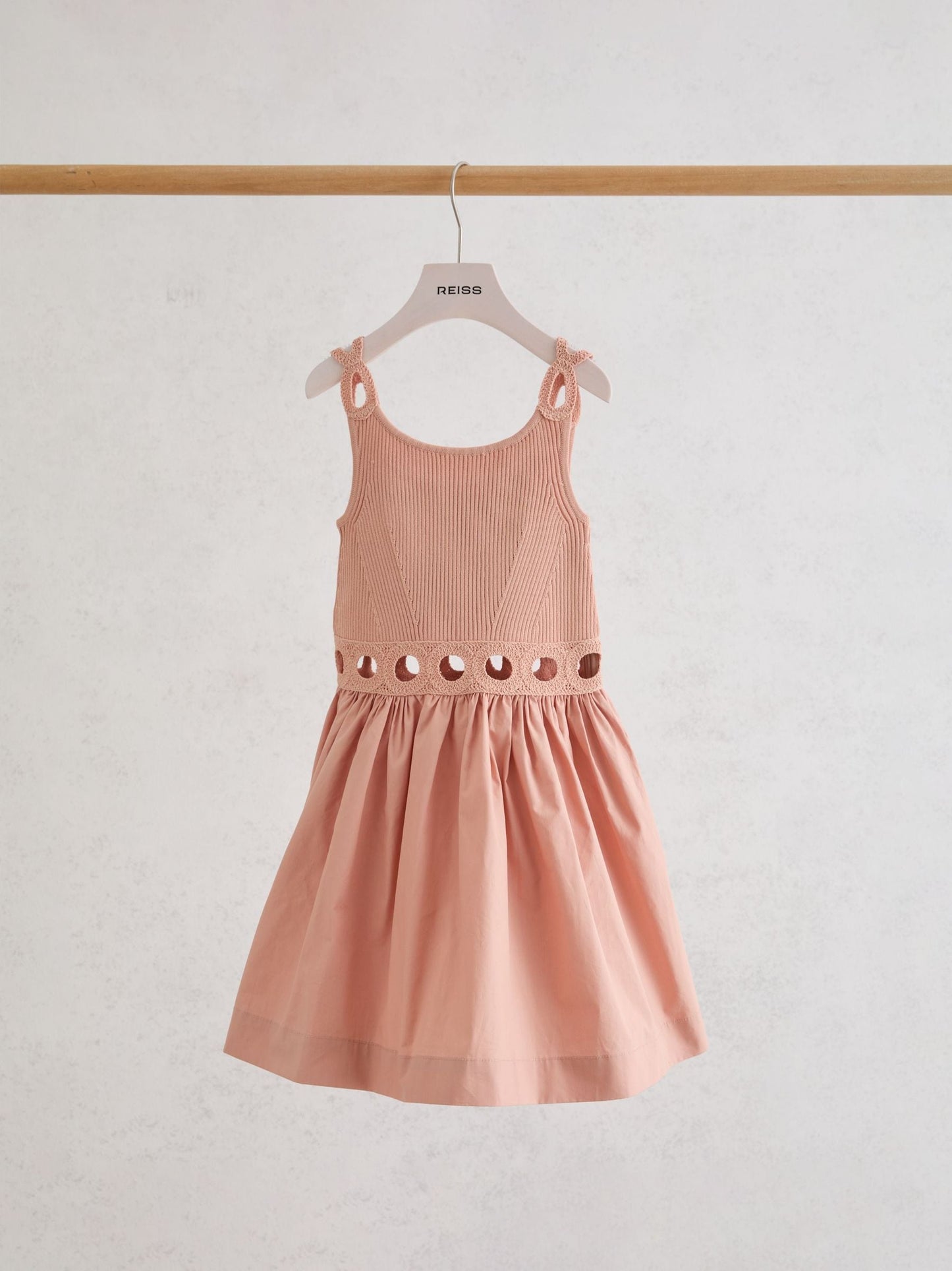 Reiss Apricot Rita 9-13 yrs Rib-Knit Mix Cut-Out Flared Dress image 1