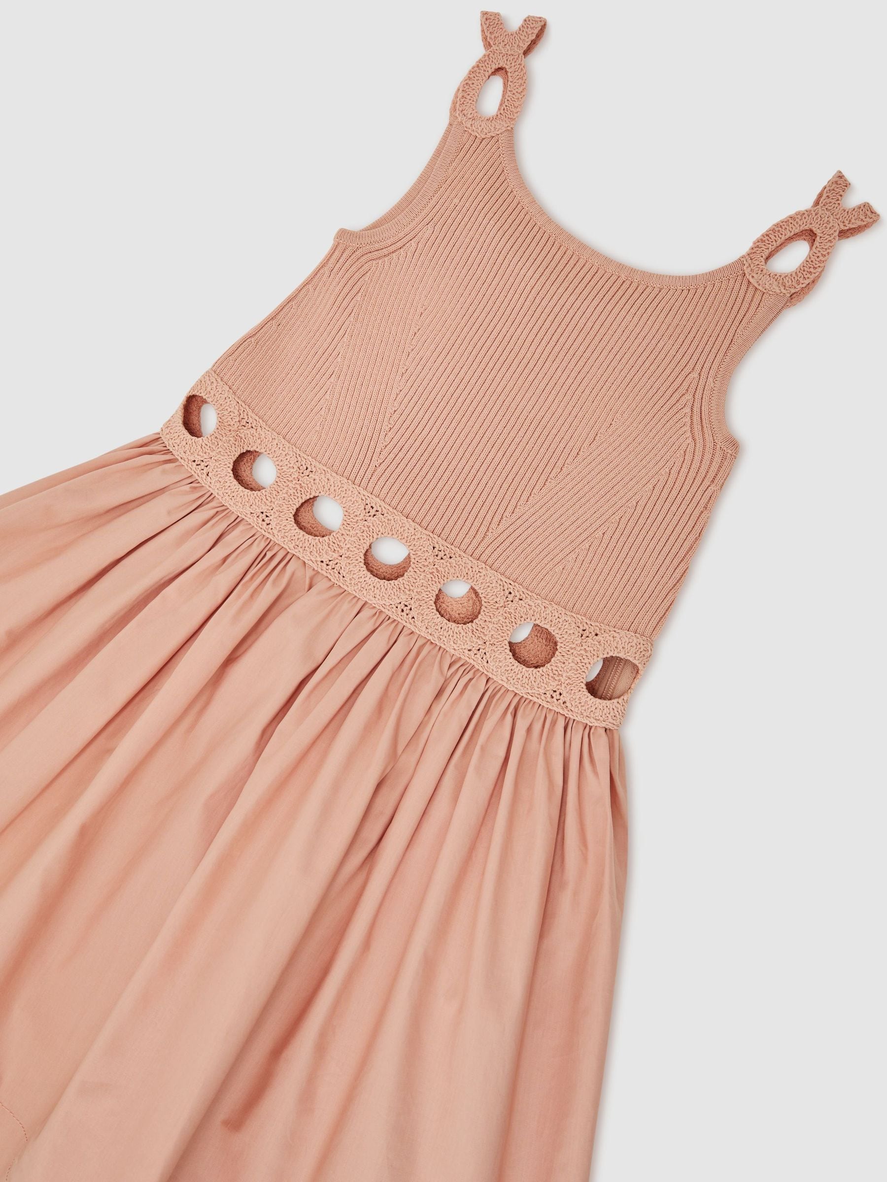 Reiss Apricot Rita 3-9 yrs Rib-Knit Mix Cut-Out Flared Dress image 3